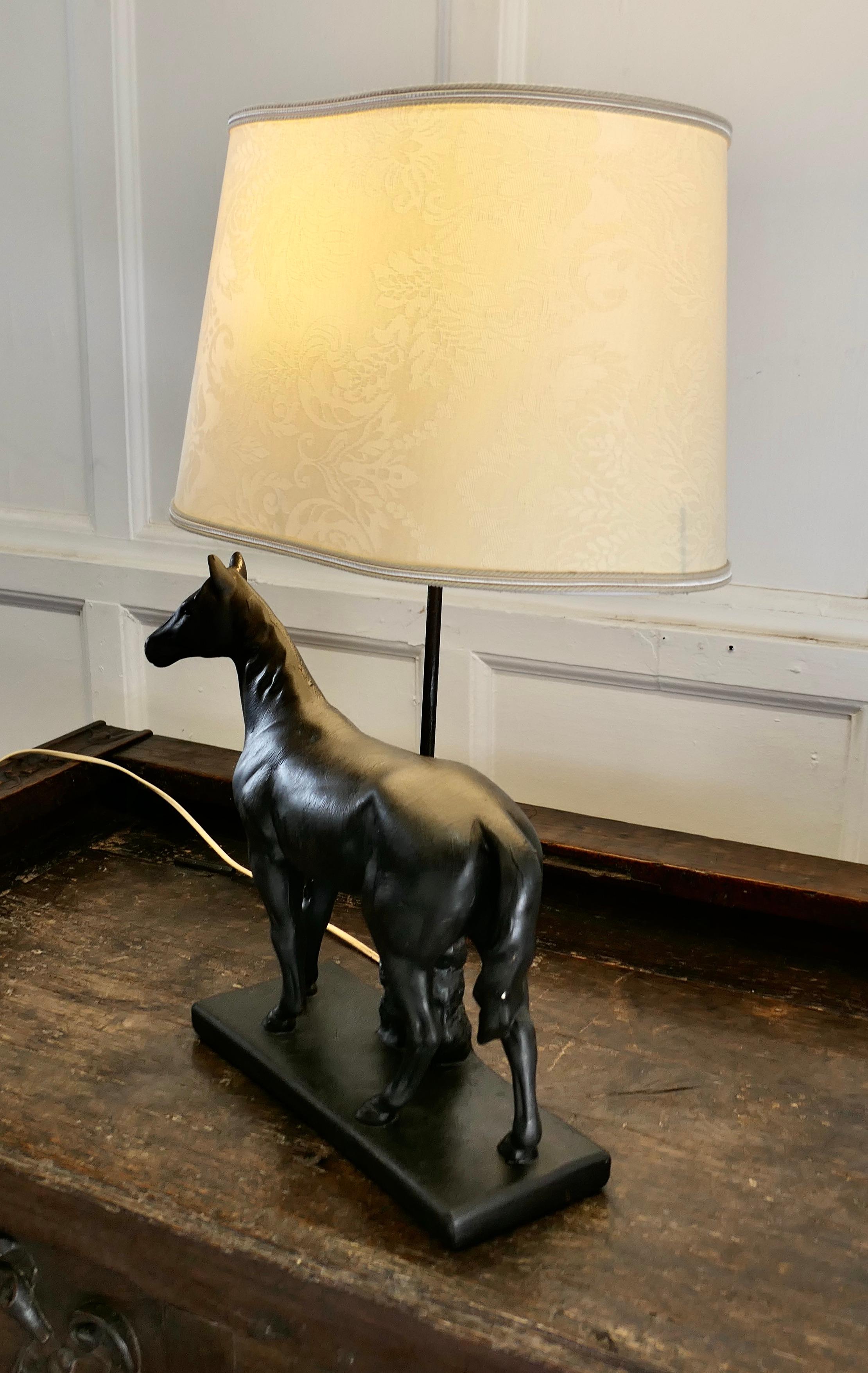 Plaster  Art Deco Black Horse Table Lamp     For Sale