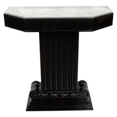 Art Deco Black Lacquer and Antiqued Mirror Console Tables by Grosfeld House