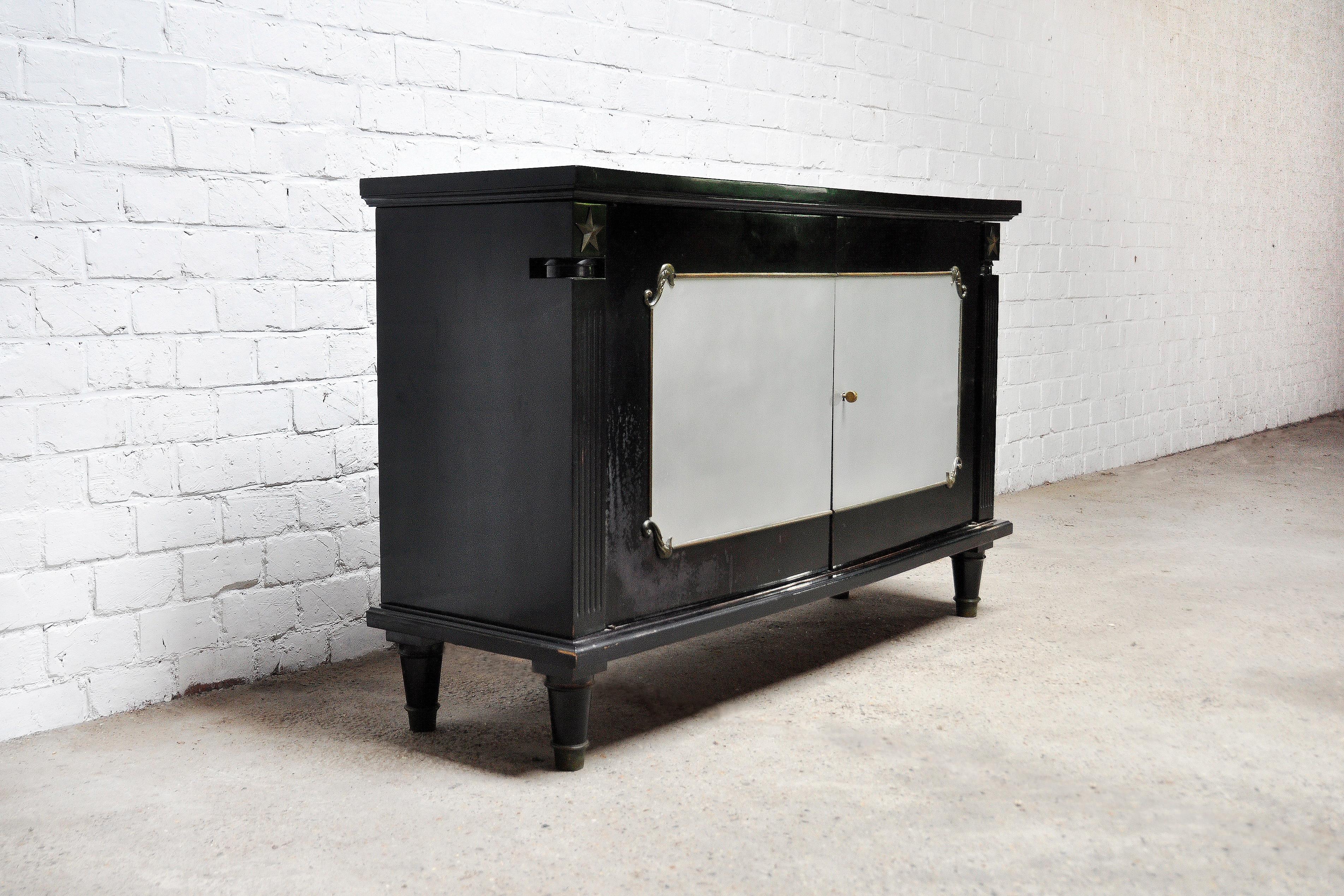 Art Deco Black Lacquer and Bronze Cabinet in the style of André Arbus, France For Sale 4