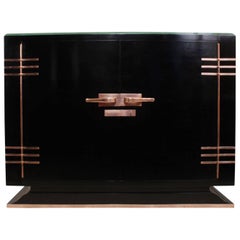 Art Deco Black Lacquer and Copper Sideboard, circa 1930 Art Deco Black Lacquer and Copper Sideboard, circa 1930