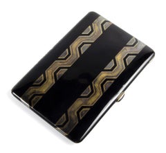 Portasigarette Art Déco in lacca nera e bronzo dorato di Jean Dunand, Francia