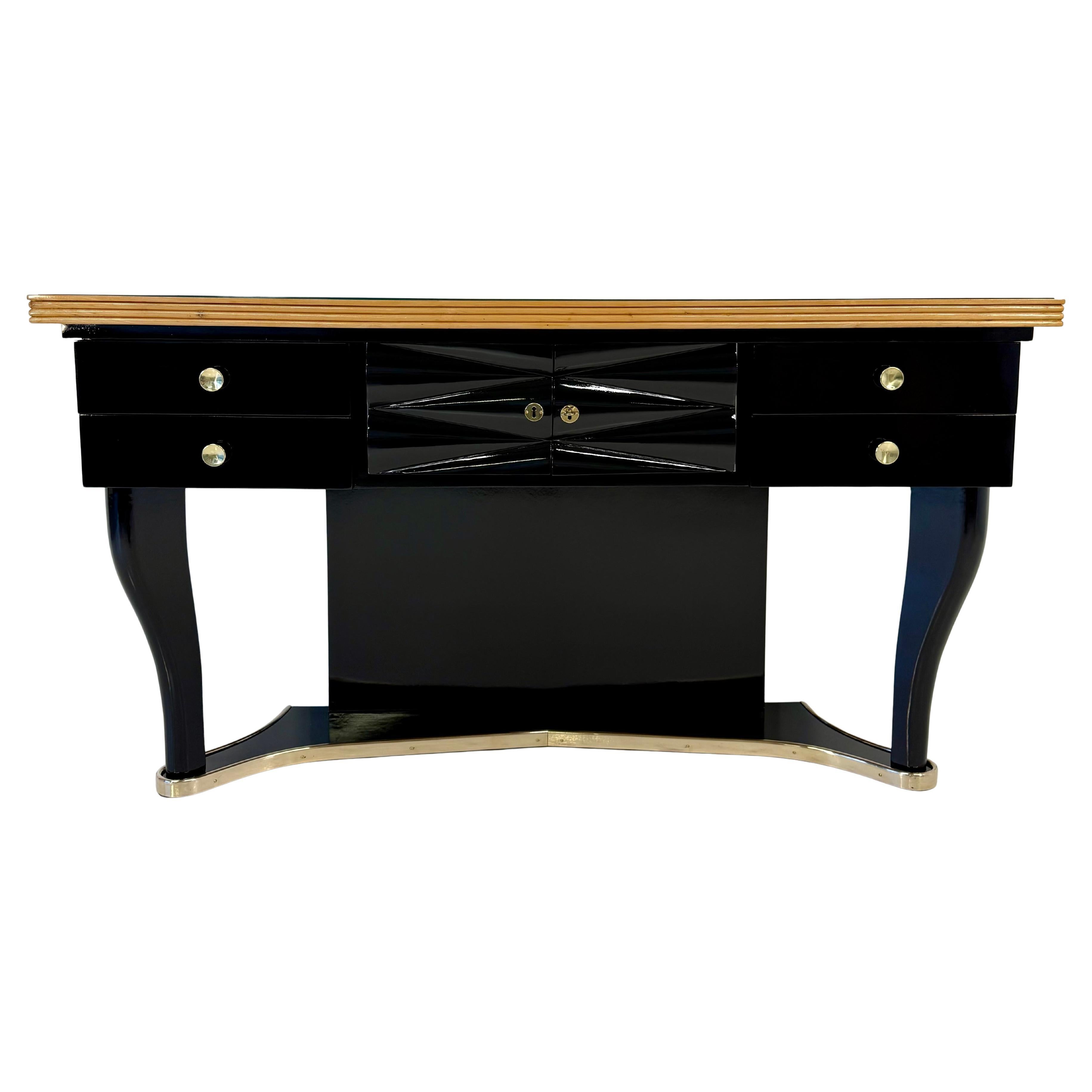 Credenza Art Déco in acero e lacca nera, Attr. Osvaldo Borsani, Italia anni '40