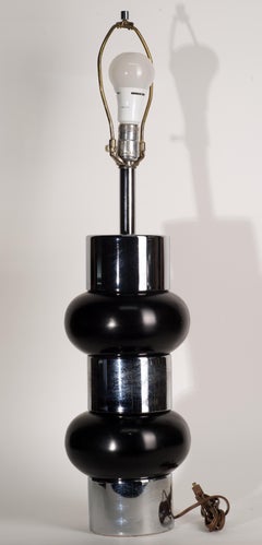 Art Deco Black Lacquer and Nickel Stacked Table Lamp