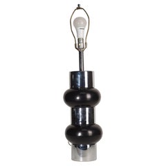 Retro Art Deco Black Lacquer and Nickel Stacked Table Lamp