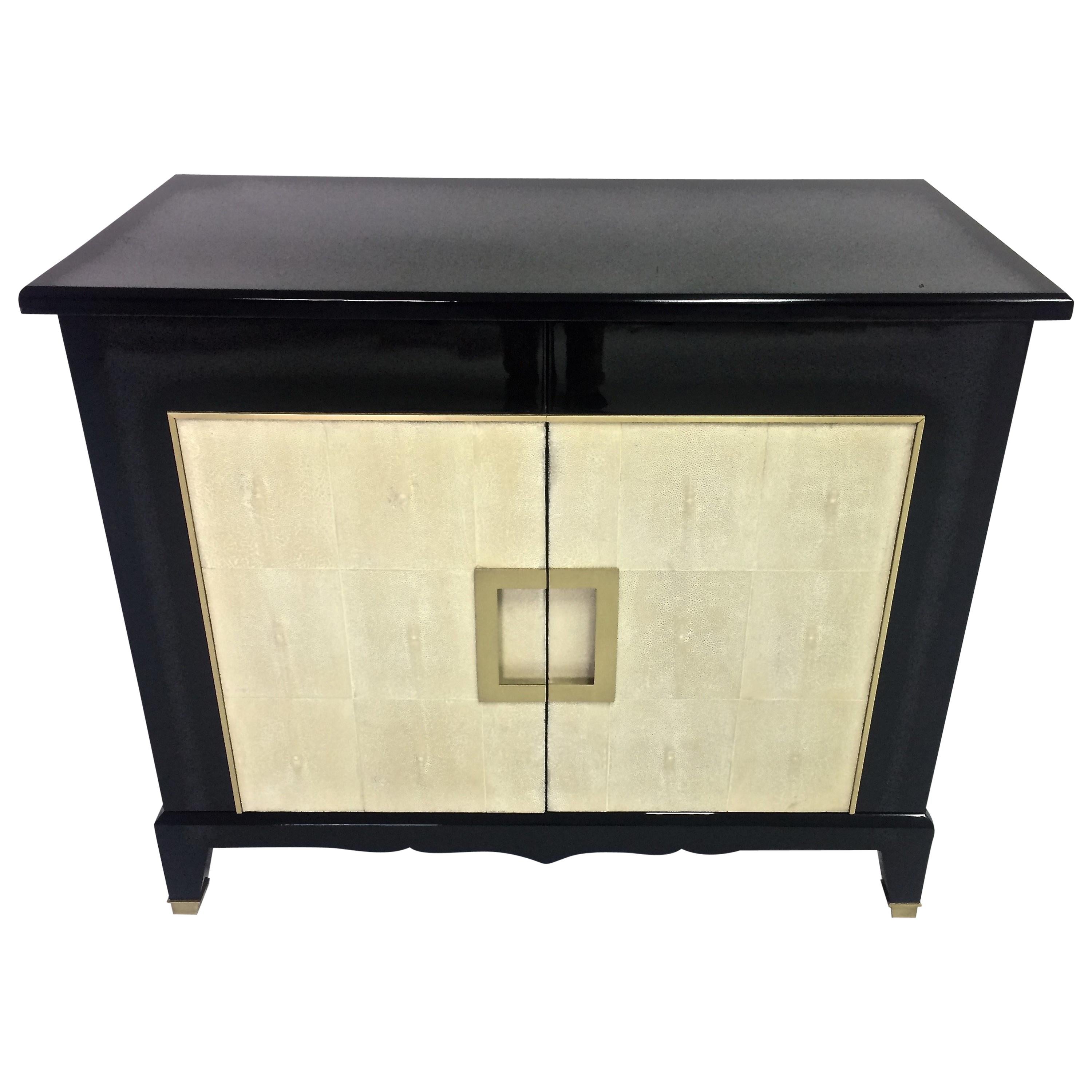 Art Deco Style Black Lacquer and Shagreen Cabinet, in Stock For Sale