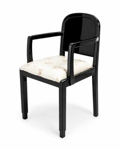 Art Deco Black Lacquer Armchair with Floral Upholstered Seat