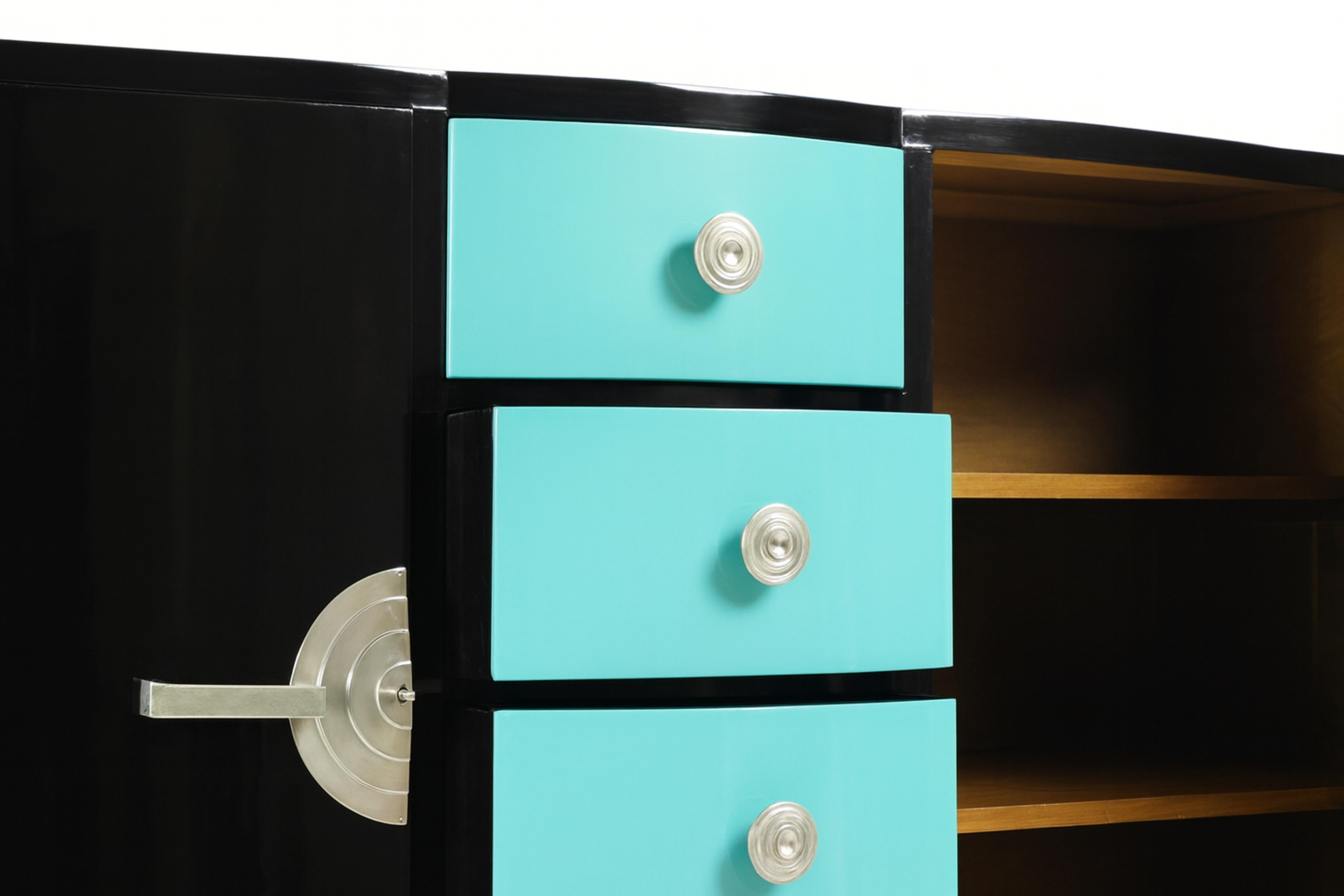 Credenza Art Deco in lacca nera color uovo blu, 20° secolo in vendita 3