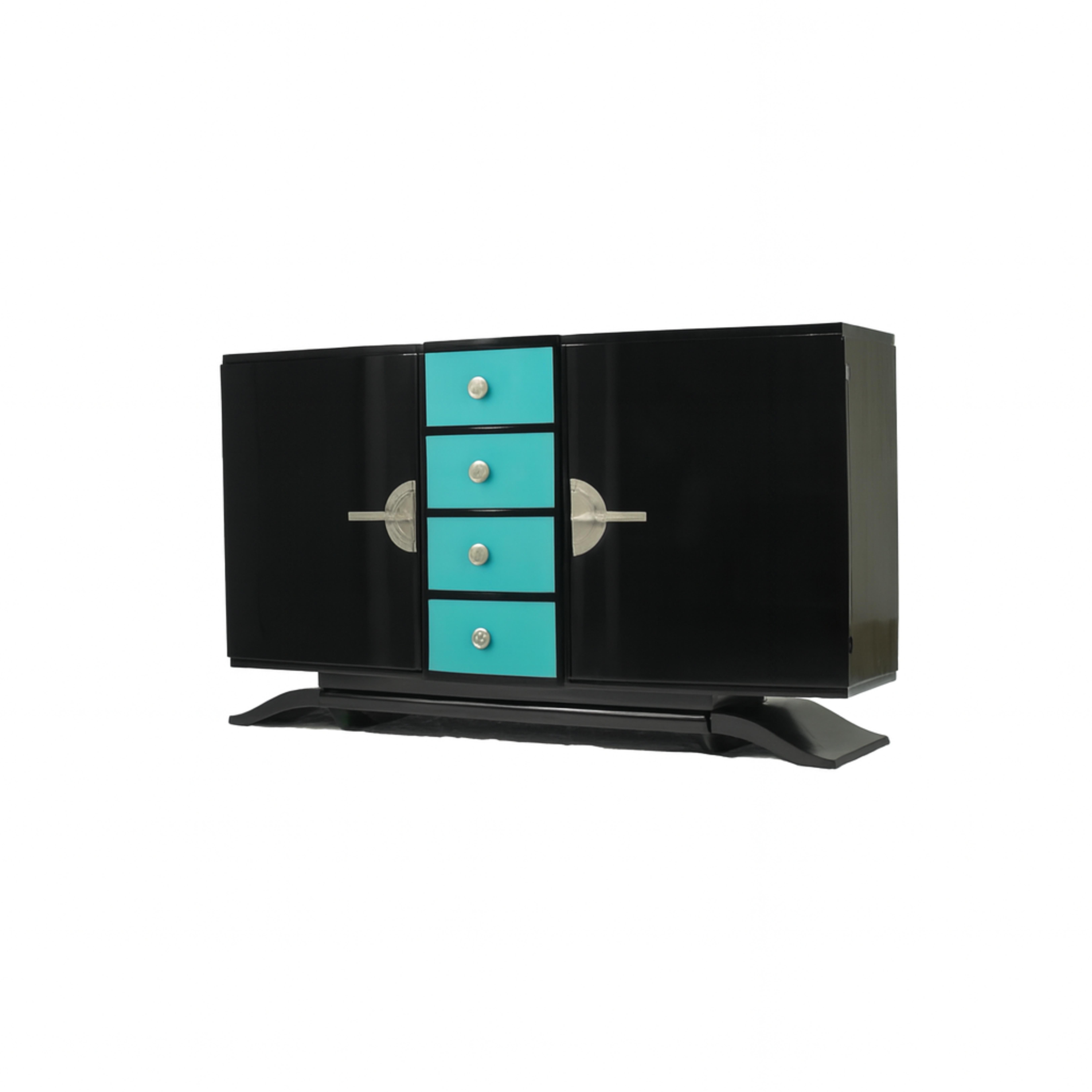 Credenza Art Deco in lacca nera color uovo blu, 20° secolo In condizioni buone in vendita a Lisbon, PT