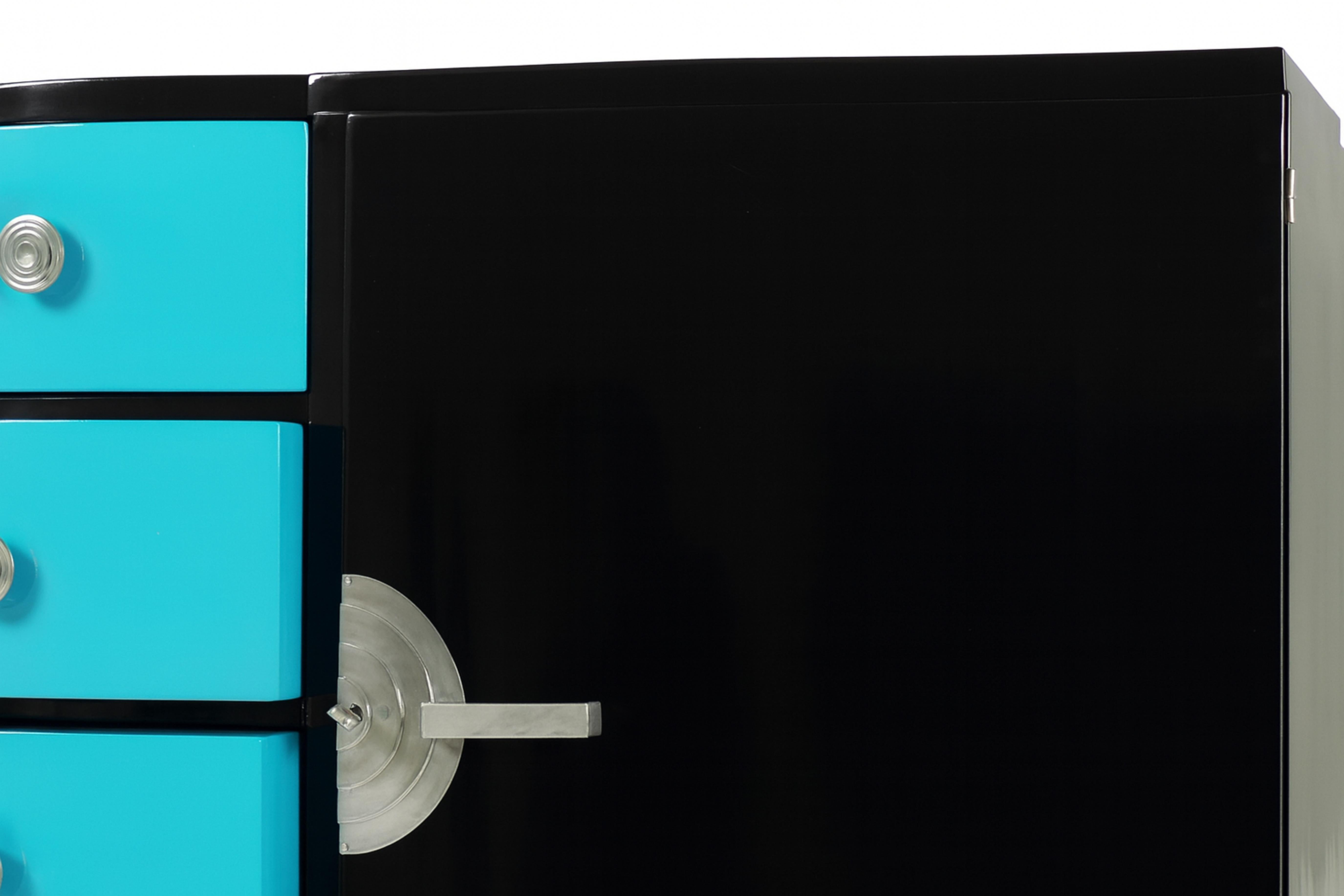 Credenza Art Deco in lacca nera color uovo blu, 20° secolo in vendita 1