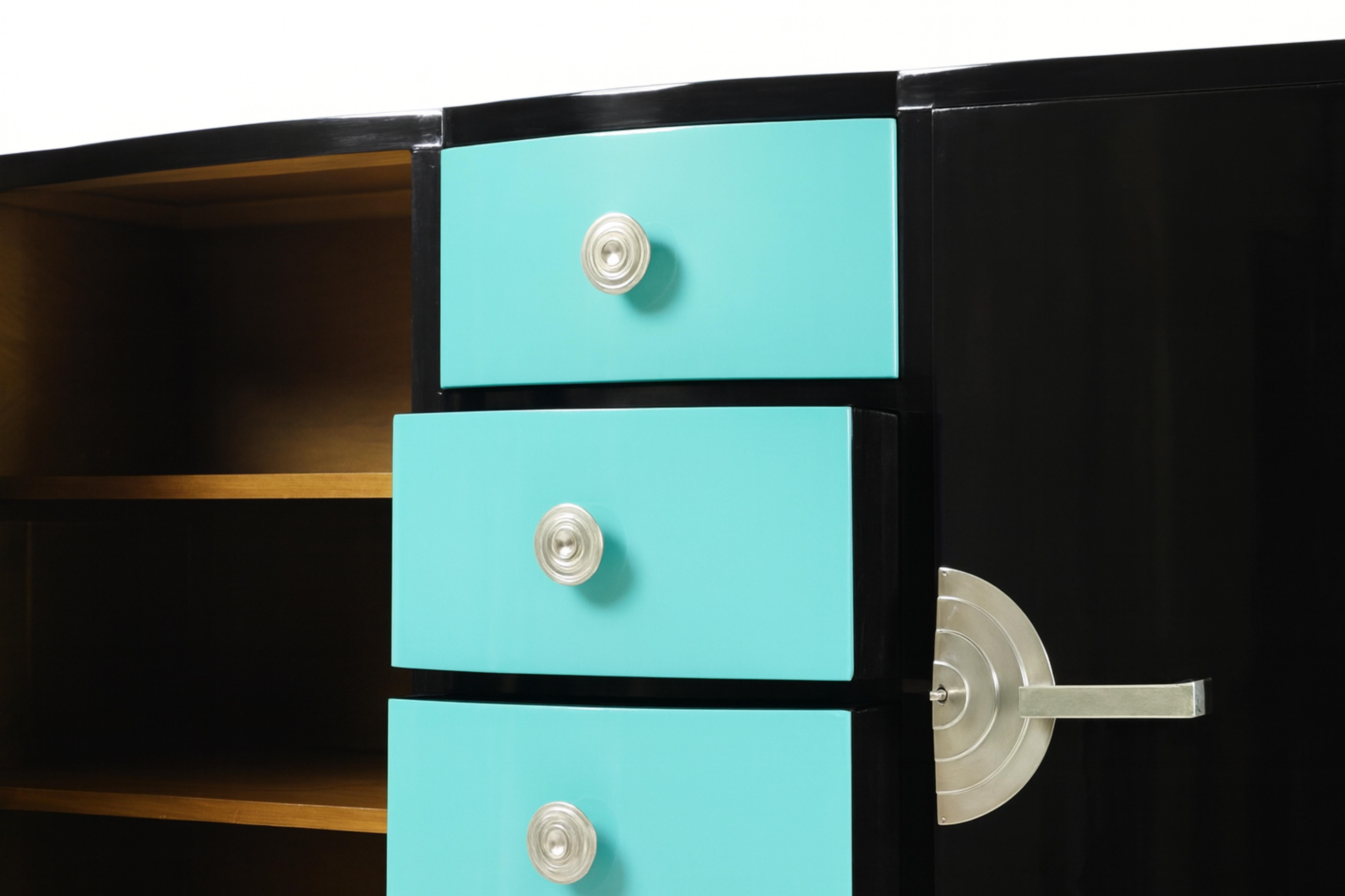 Credenza Art Deco in lacca nera color uovo blu, 20° secolo in vendita 2