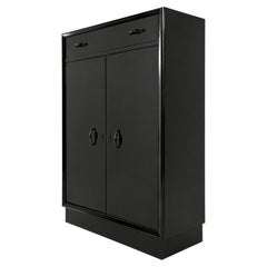 Art Deco Black Lacquer Cabinet with Original Hardware, High-Gloss Finish