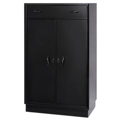 Art Deco Black Lacquer Cabinet with Original Hardware, High-Gloss Finish