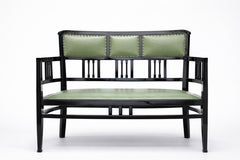 Art Deco Black Lacquer Canapé Sofa with Sage Green Leather, France, 1940s