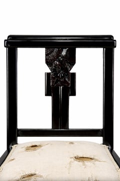Art Deco Black Lacquer Chair with Carved Inlay, 20th Century