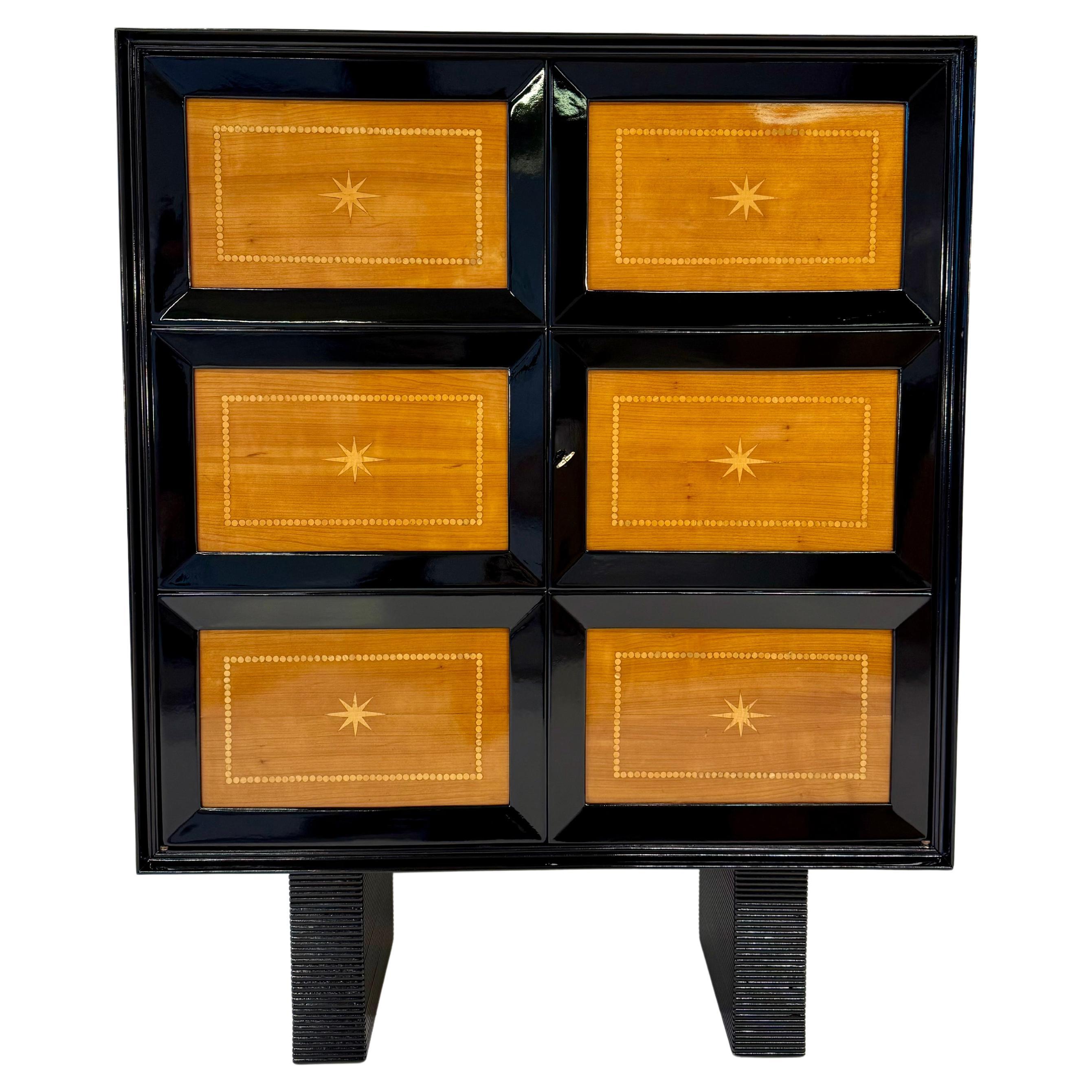 Mobile Art Deco in lacca nera, ciliegio e acero, Attr. Osvaldo Borsani, 50'