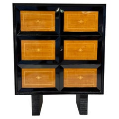 Art Deco Black Lacquer, Cherrywood and Maple Cabinet, Attr. Osvaldo Borsani, 50'