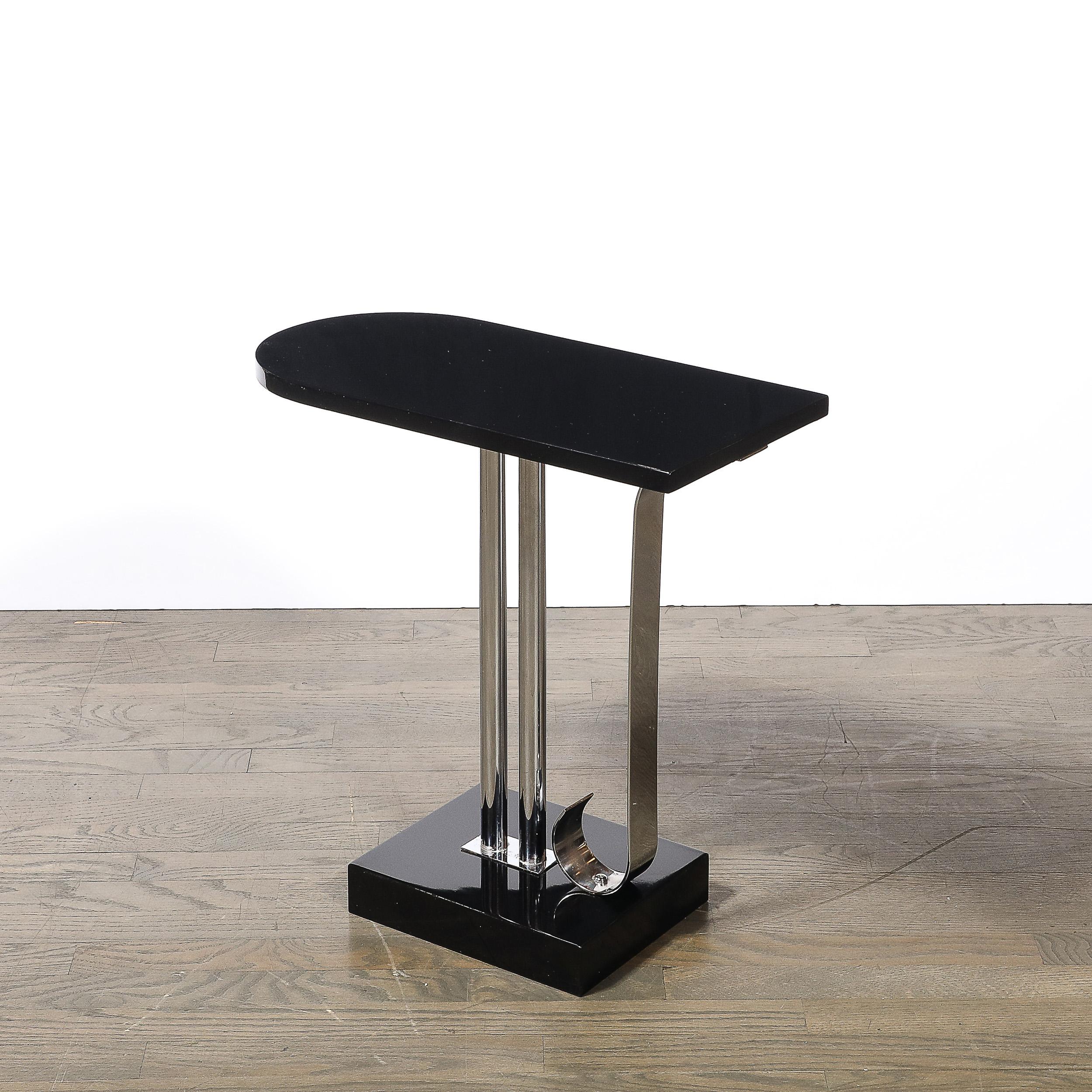 Art Deco Black Lacquer & Chrome Streamlined End Table w/ Scroll Detail by Belmet For Sale 5
