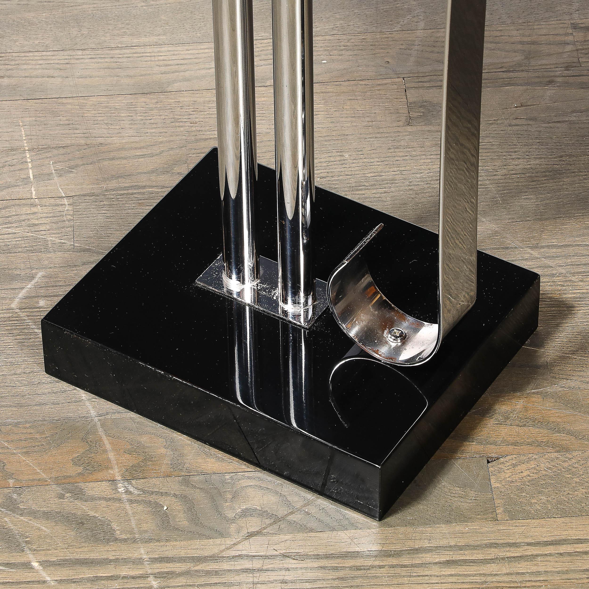 Art Deco Black Lacquer & Chrome Streamlined End Table w/ Scroll Detail by Belmet For Sale 6