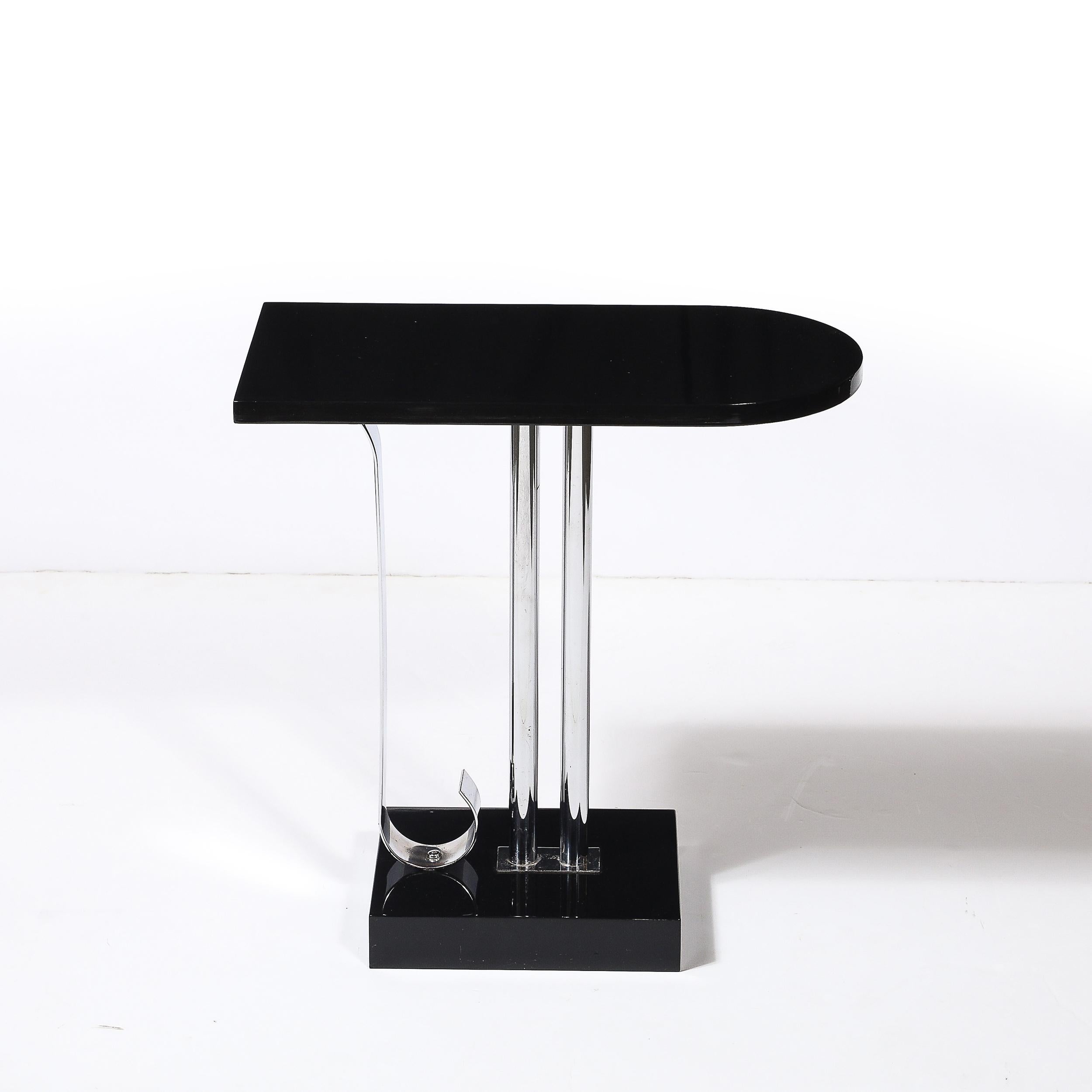 Art Deco Black Lacquer & Chrome Streamlined End Table w/ Scroll Detail by Belmet For Sale 9