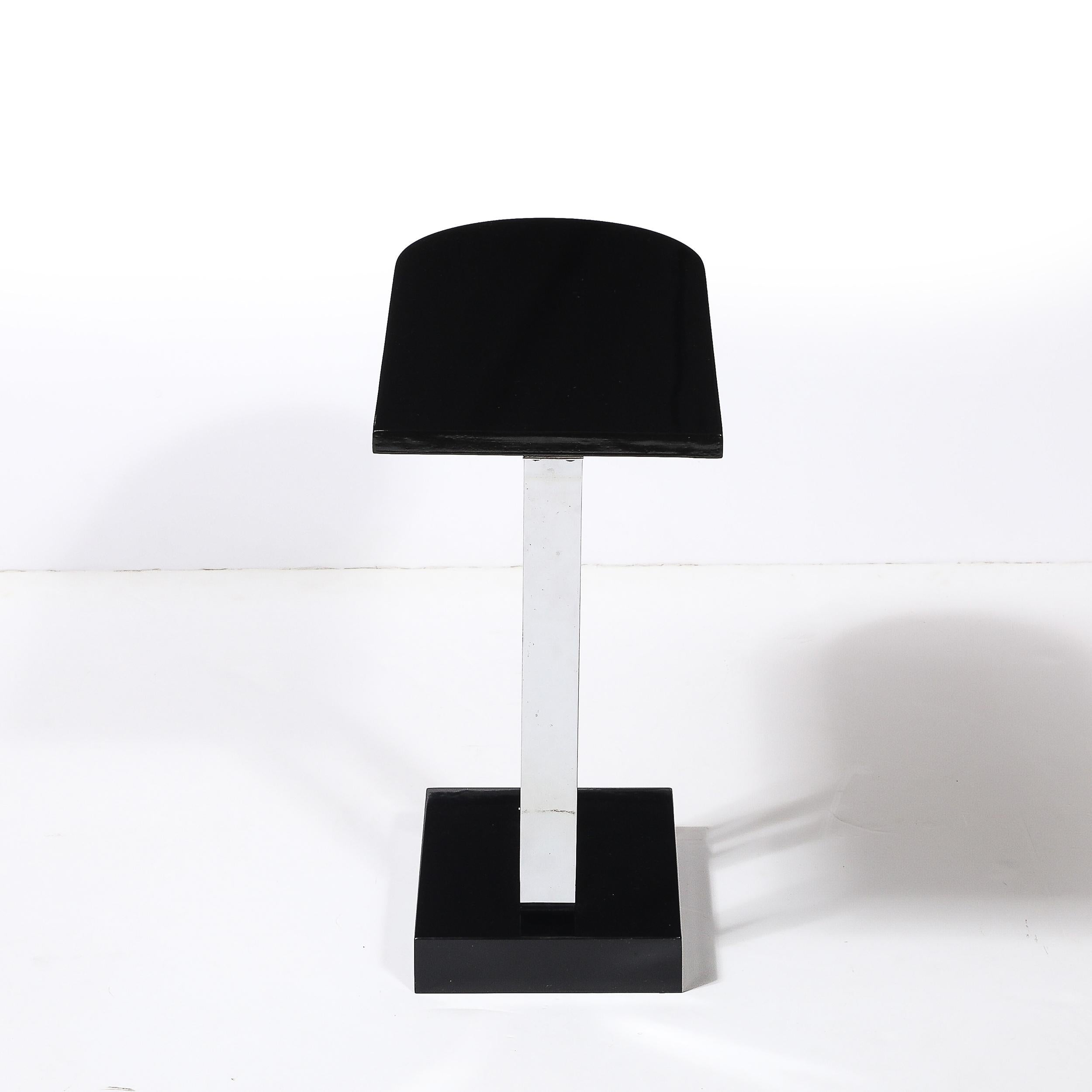 Art Deco Black Lacquer & Chrome Streamlined End Table w/ Scroll Detail by Belmet For Sale 10