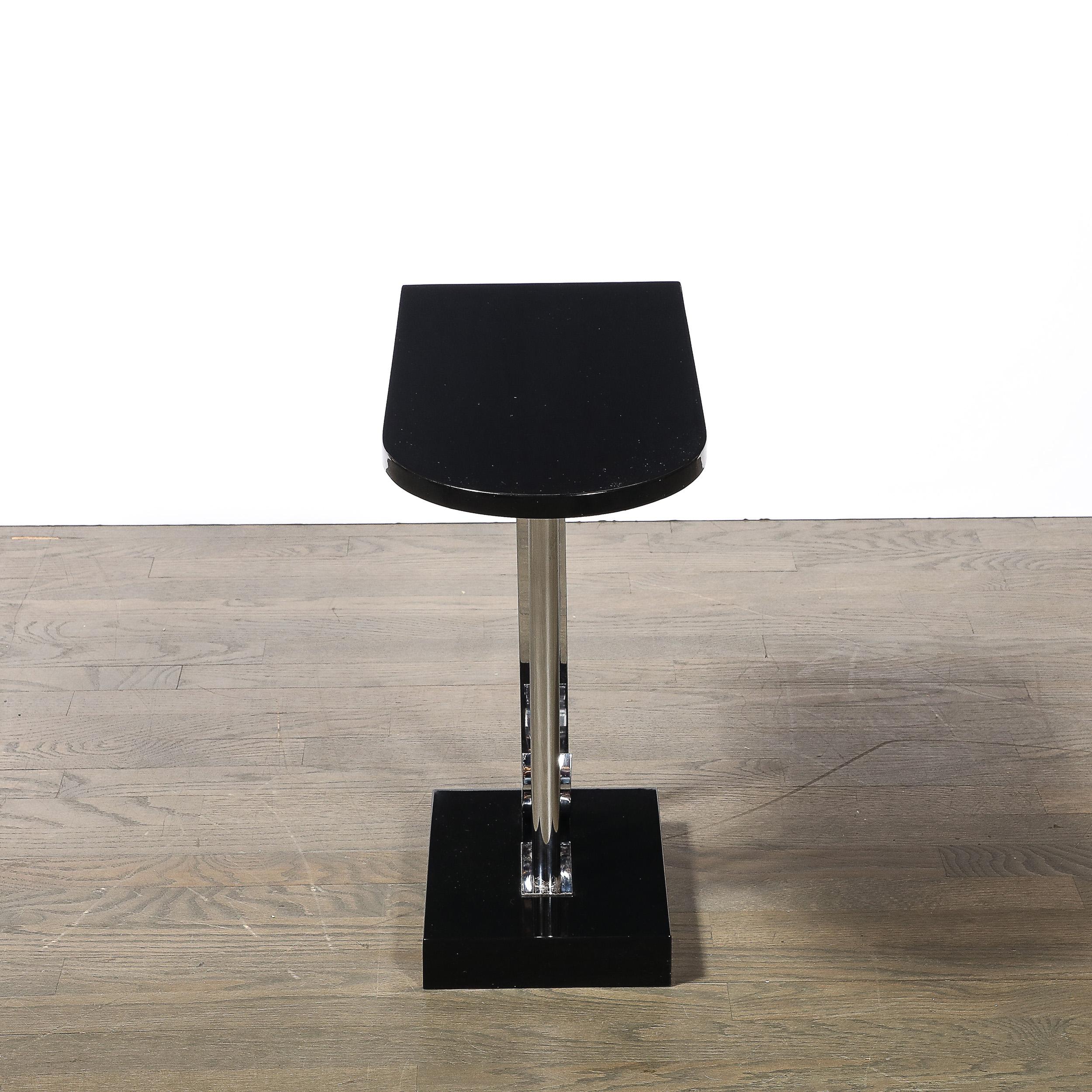 Mid-20th Century Art Deco Black Lacquer & Chrome Streamlined End Table w/ Scroll Detail by Belmet For Sale
