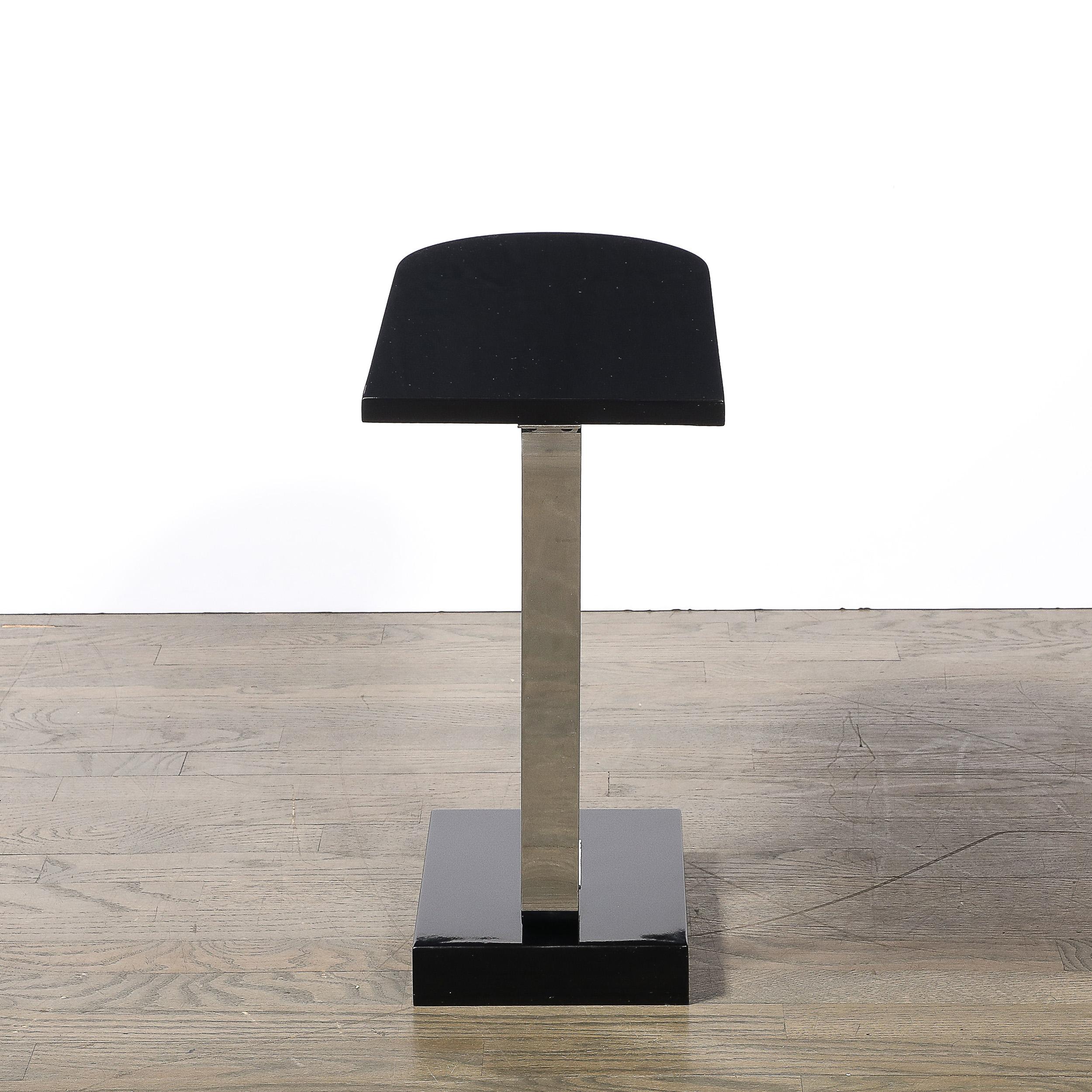 Art Deco Black Lacquer & Chrome Streamlined End Table w/ Scroll Detail by Belmet For Sale 4