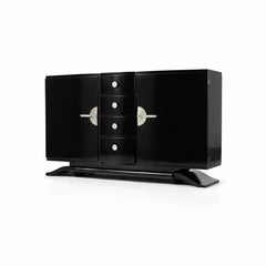 Art Deco Black Lacquer Credenza Sideboard, 1940s, 20th Century