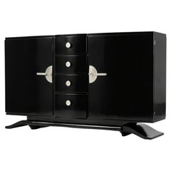 Art Deco Black Lacquer Credenza Sideboard, 1940s, 20th Century