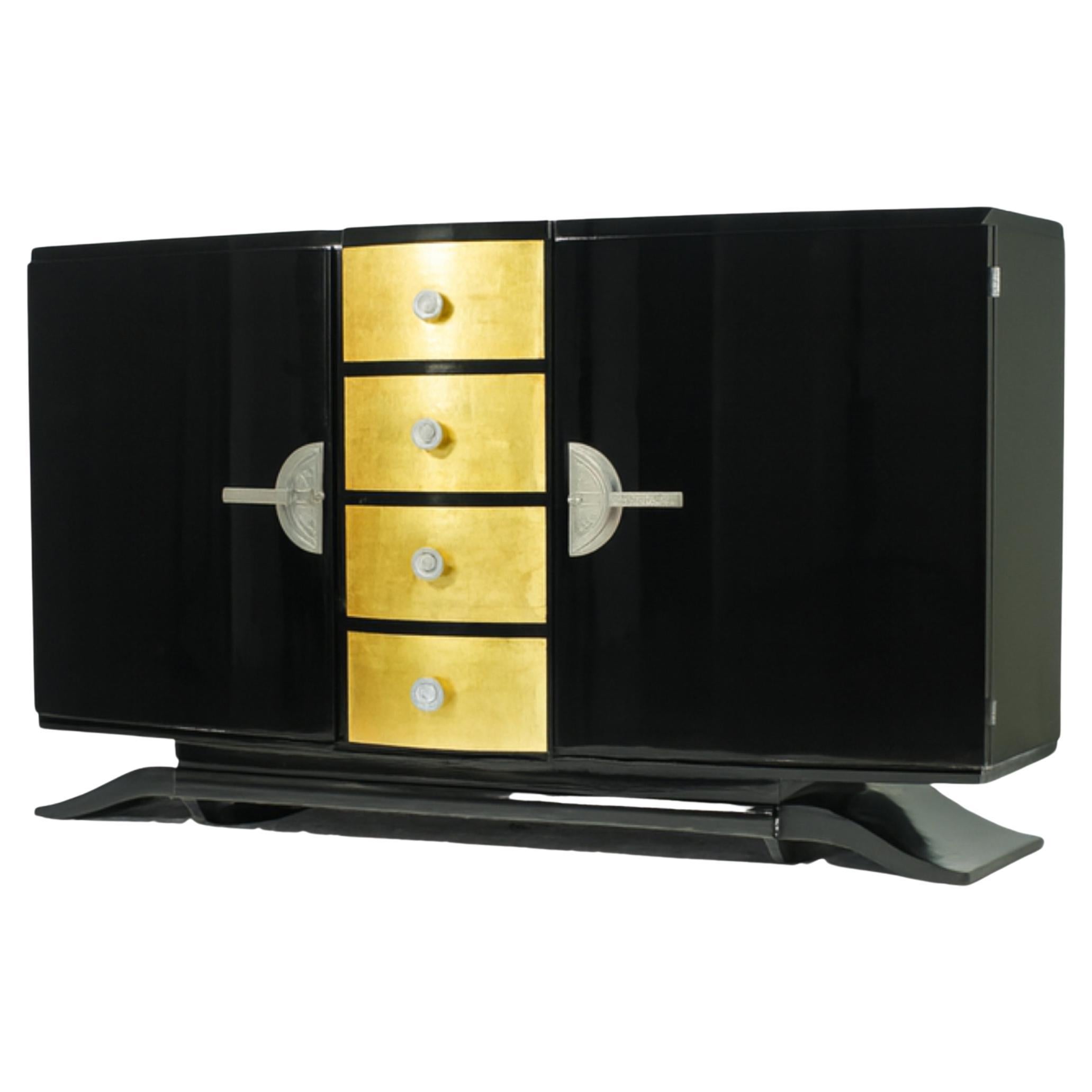 Art Deco Black Lacquer Credenza Sideboard, 20th Century