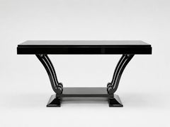Art Deco Black Lacquer Dining Table, High-Gloss Piano Finish, 20th Century