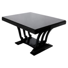 Art Deco Black Lacquer Dining Table, High-Gloss Piano Finish, 20th Century