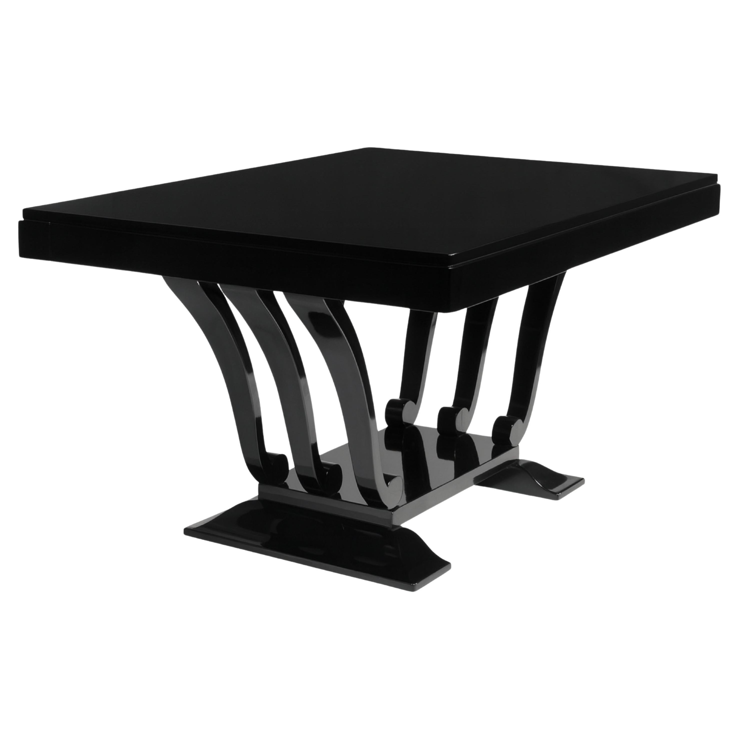 Art Deco Black Lacquer Dining Table with Extensions, 1930s