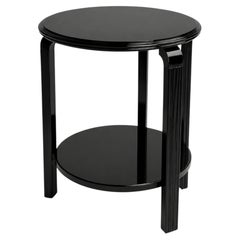 Art Deco Black Lacquer End Table with Fluted Legs and Two-Tier Design