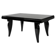 Art Deco Black Lacquer Extendable Dining Table in the Style of Jules Leleu