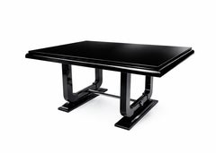 Art Deco Black Lacquer Extending Dining Table, Chrome Base, 20th Century