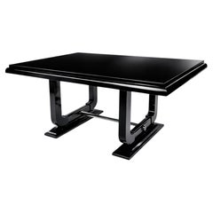 Art Deco Black Lacquer Extending Dining Table, Chrome Base, 20th Century