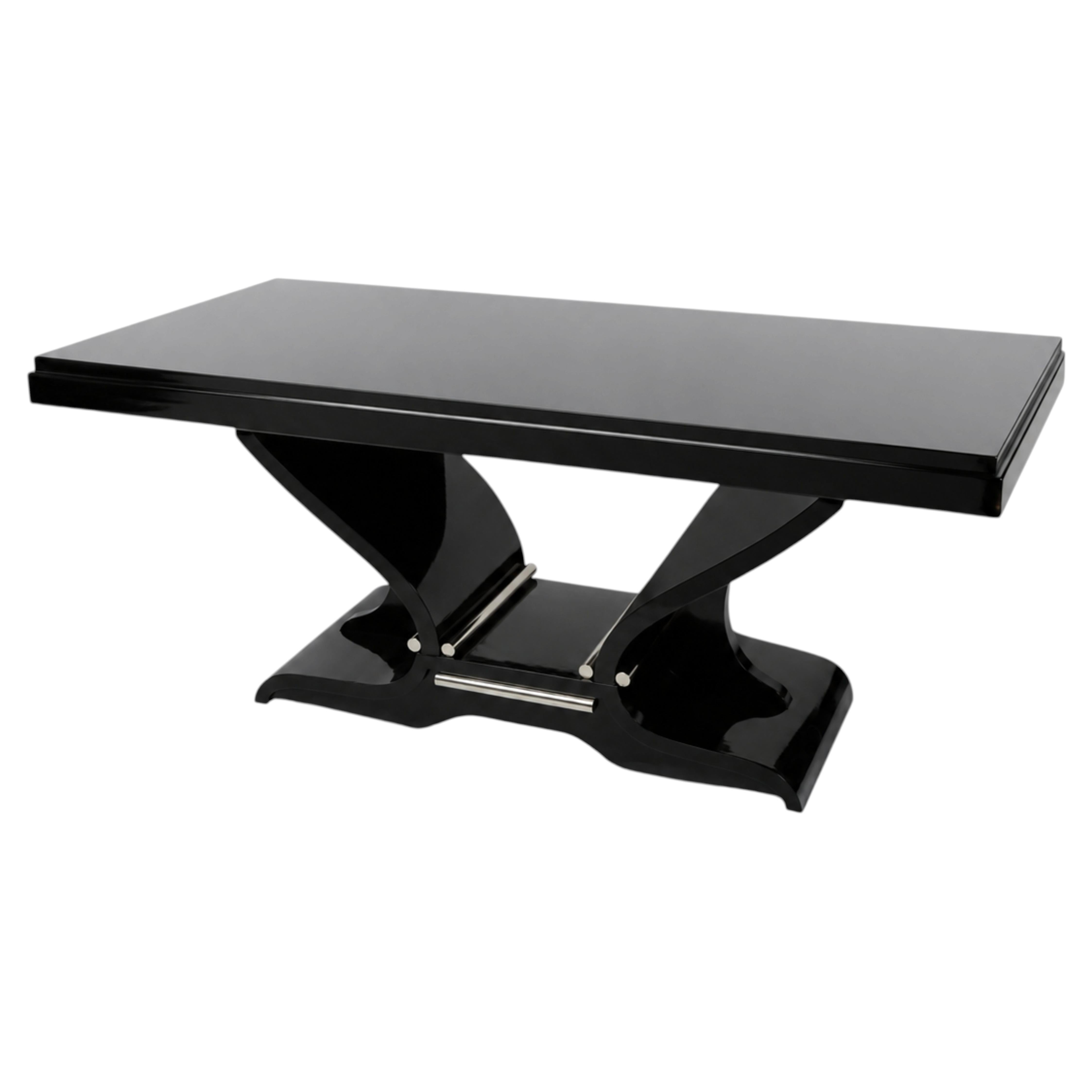 Art Deco Black Lacquer Extending Dining Table in the Style of Jules Leleu
