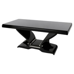 Art Deco Black Lacquer Extending Dining Table in the Style of Jules Leleu
