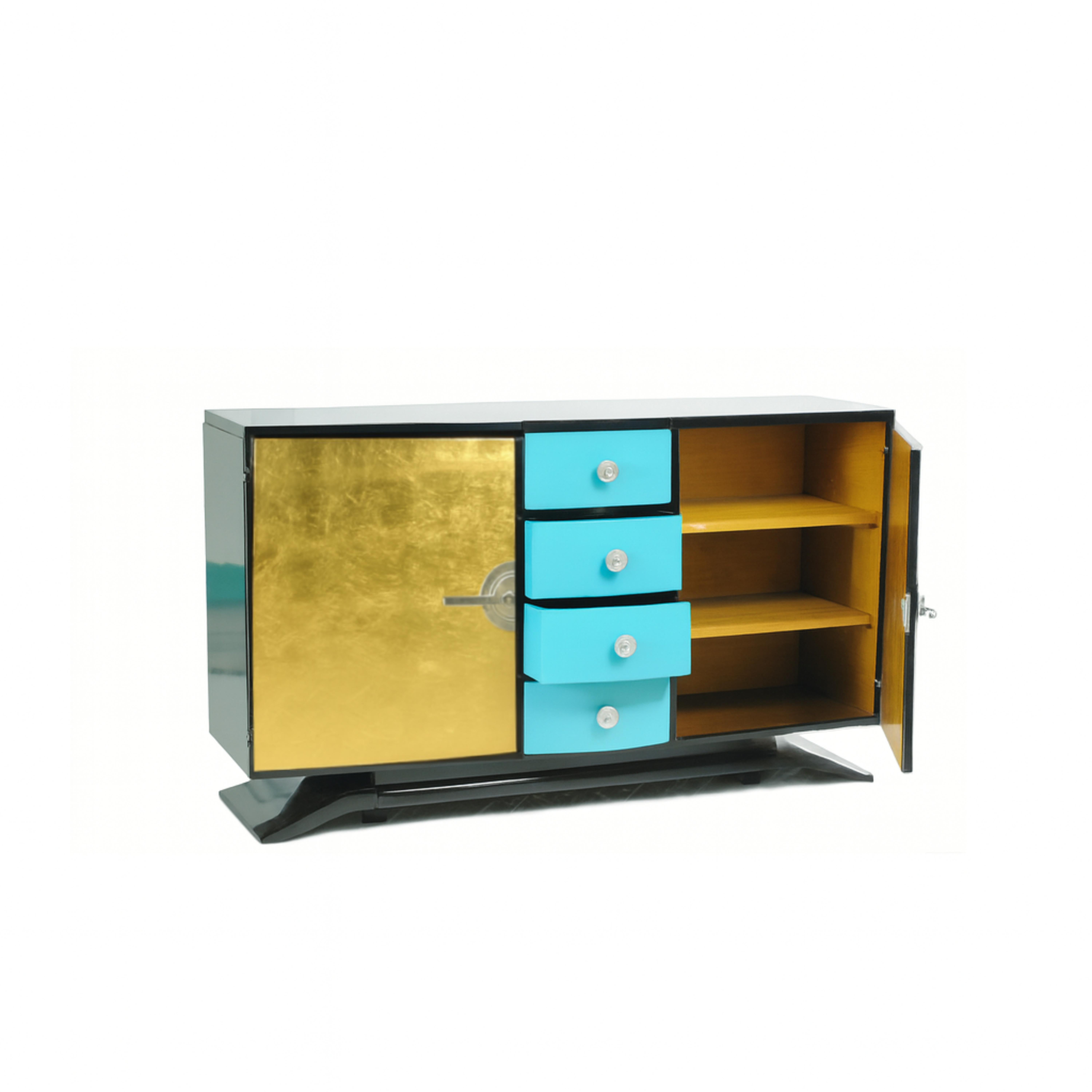 Francese Credenza a uovo in lacca nera dorata Art Déco, 20° secolo in vendita