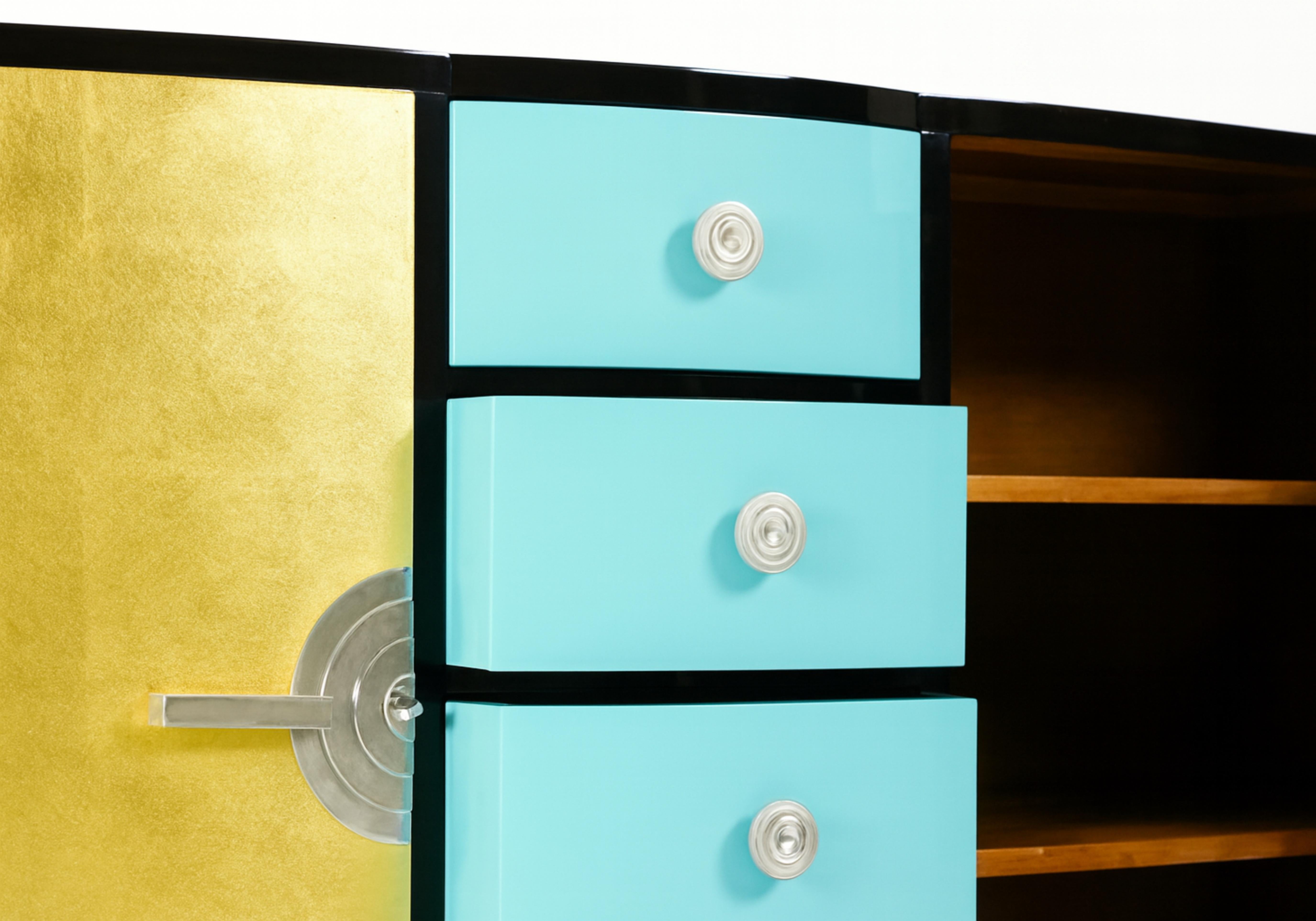 Credenza a uovo in lacca nera dorata Art Déco, 20° secolo in vendita 1