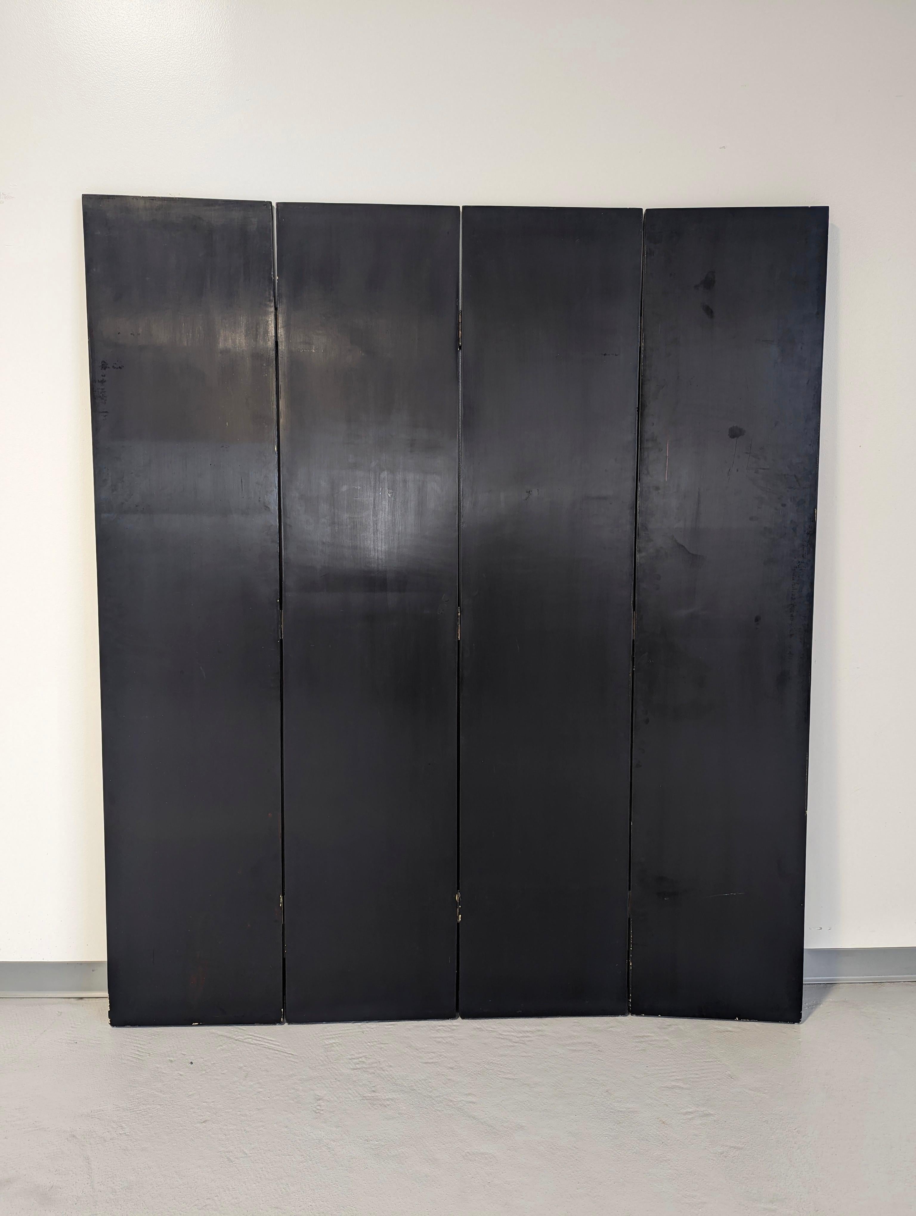 Art Deco Black Lacquer Gold Silver Gilt Four Panel Screen after Edgar Brandt For Sale 7