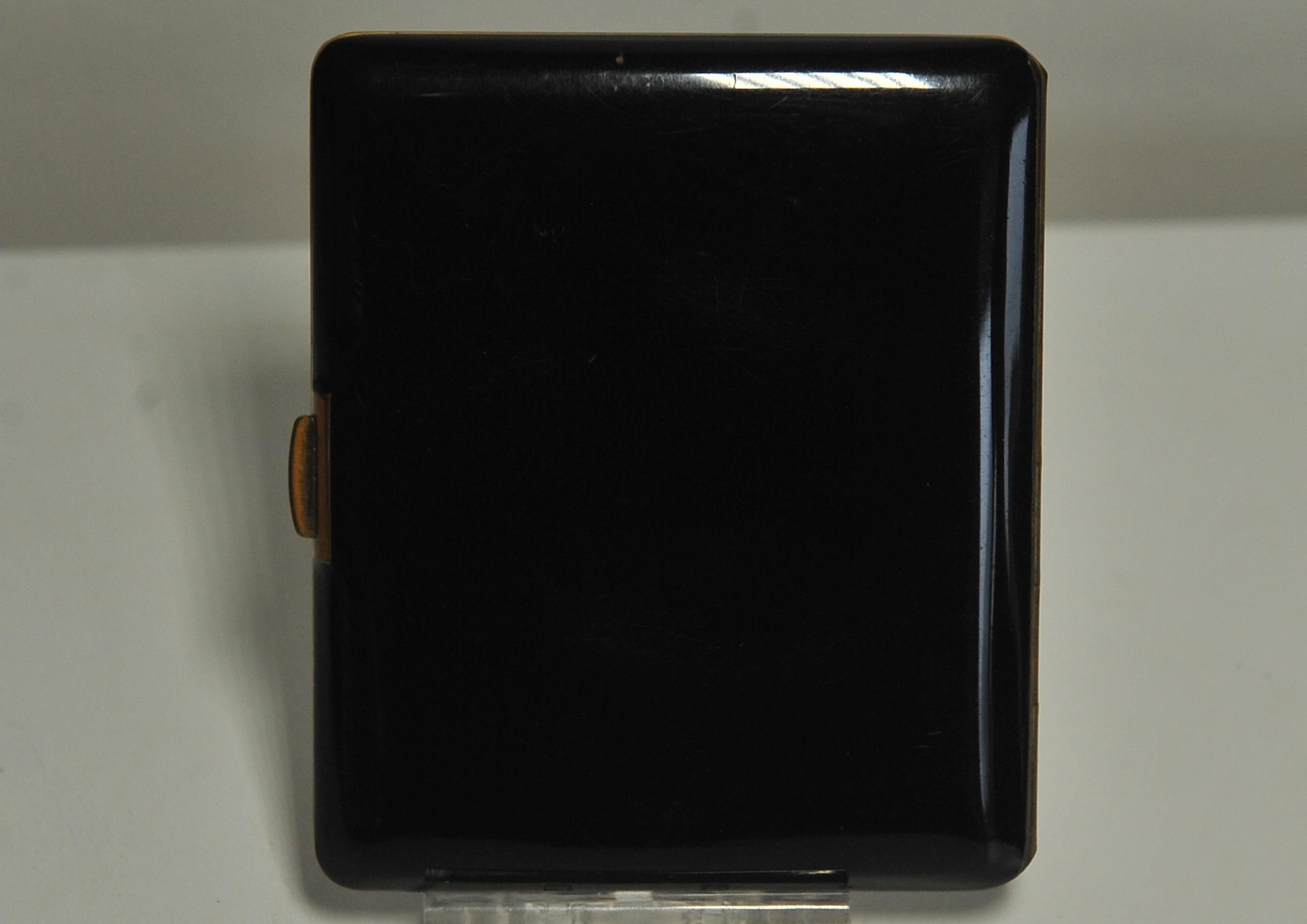 Art Deco-Zigarettenetui aus schwarzem Lack und Marcasite im Art déco-Stil mit passendem Ständergehäuse  im Angebot 6
