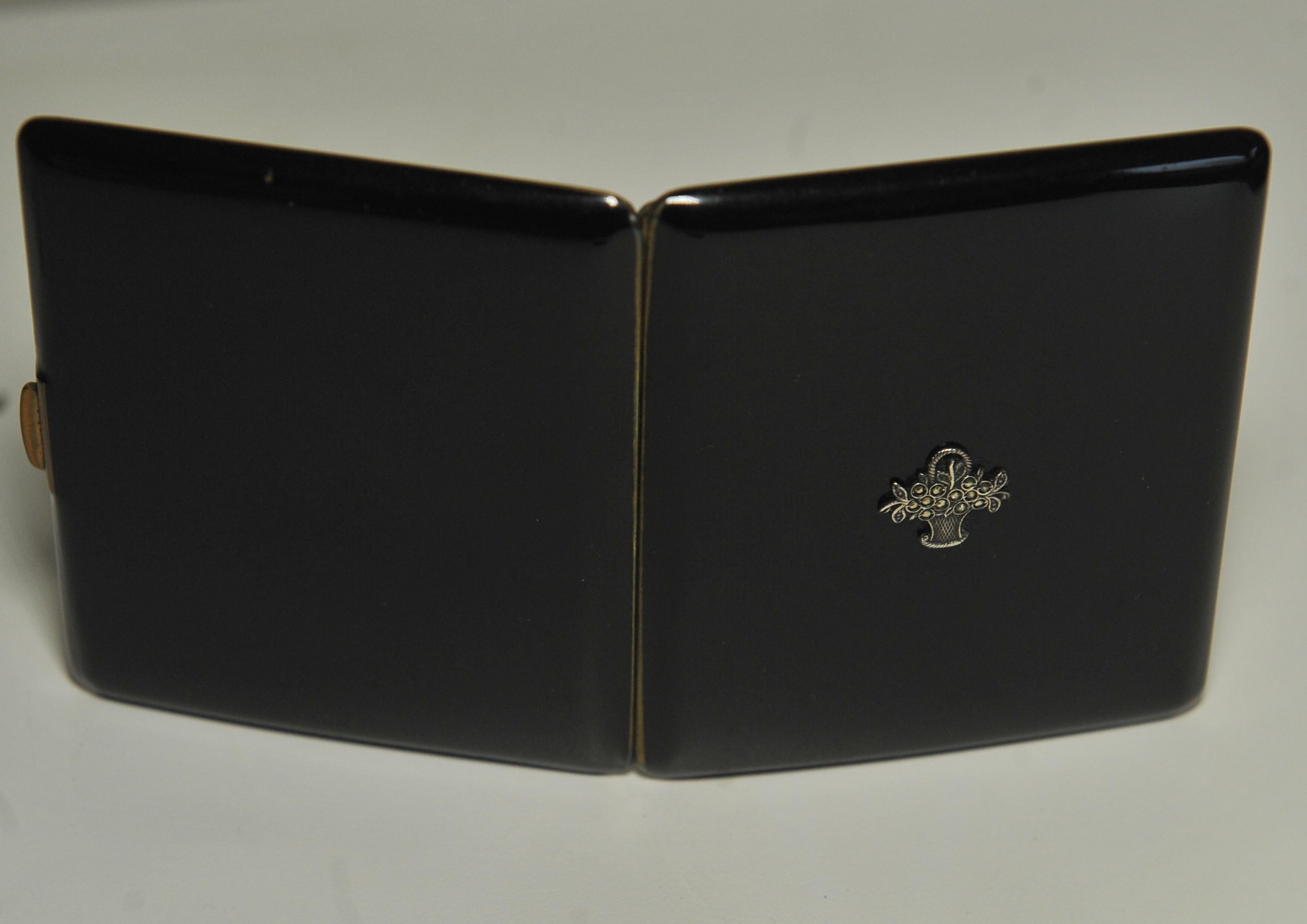 Art Deco Black Lacquer & Marcasite Cigarette Case & Matching Matchstick Case  For Sale 8