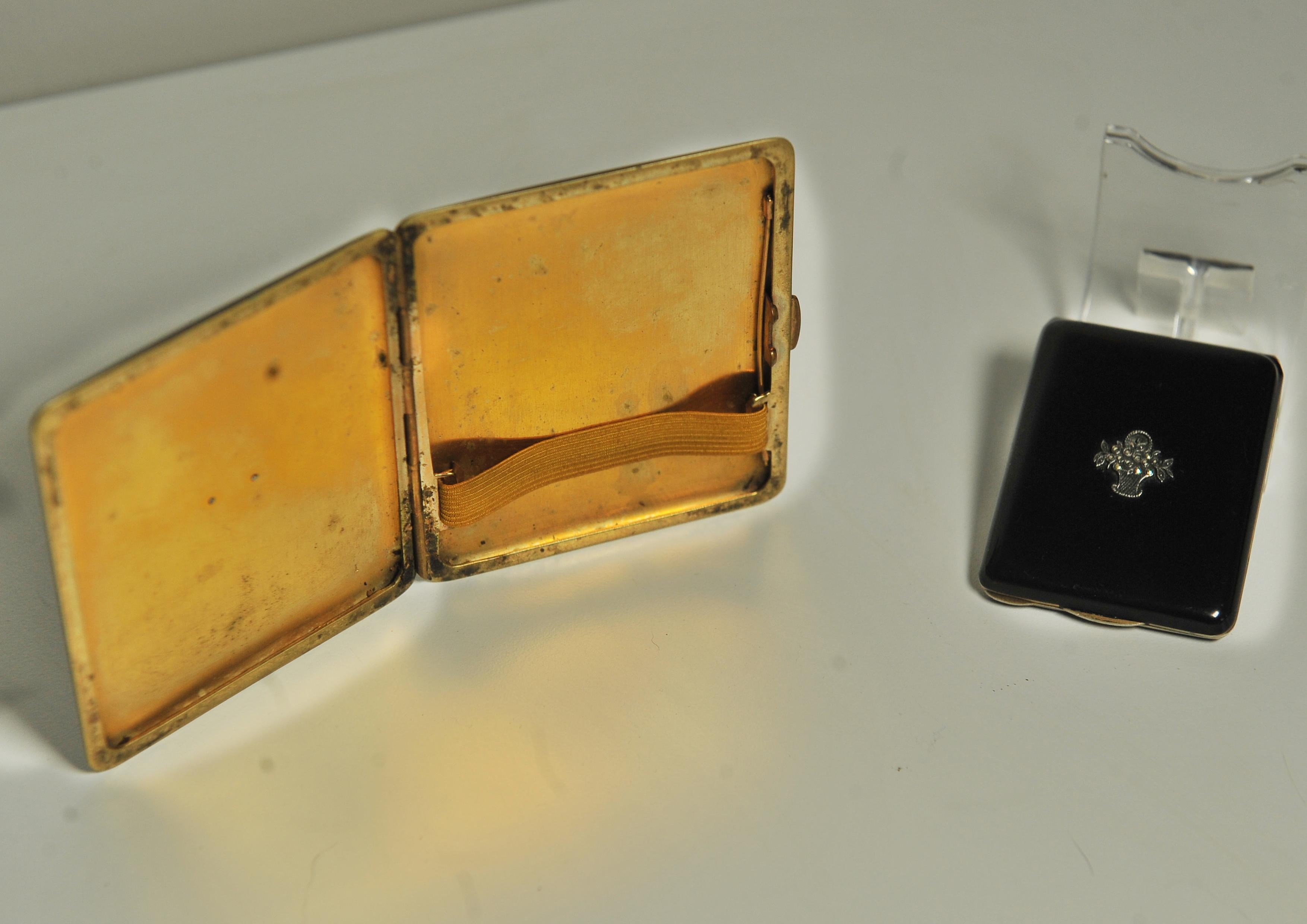 Art Deco Black Lacquer & Marcasite Cigarette Case & Matching Matchstick Case  For Sale 11