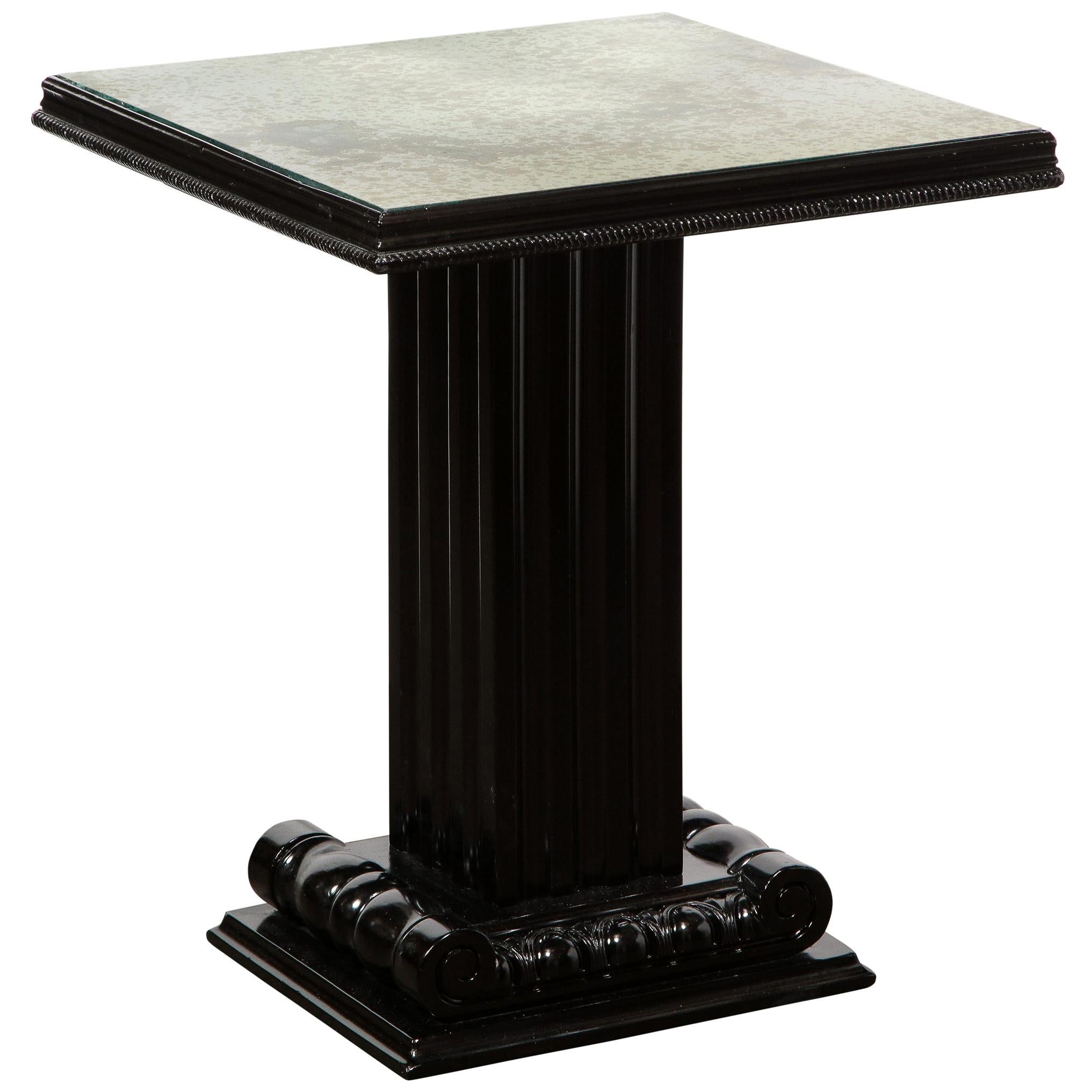 Art Deco Black Lacquer Occasional Table with Antique Mirror by Grosfeld House