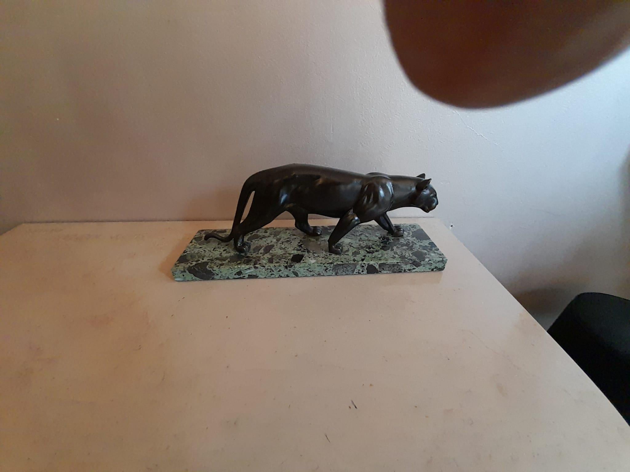 Art Deco Black Lacquer Panther Sculpture on Marble Base Signed M. Leducq 6