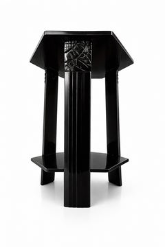 Art Deco Black Lacquer Pedestal Side Table, 20th Century