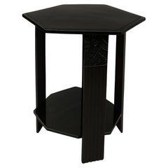 Tavolino con piedistallo in lacca nera Art Déco, 20° secolo