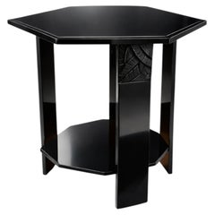 Art Deco Black Lacquer Pedestal Side Table, 20th Century
