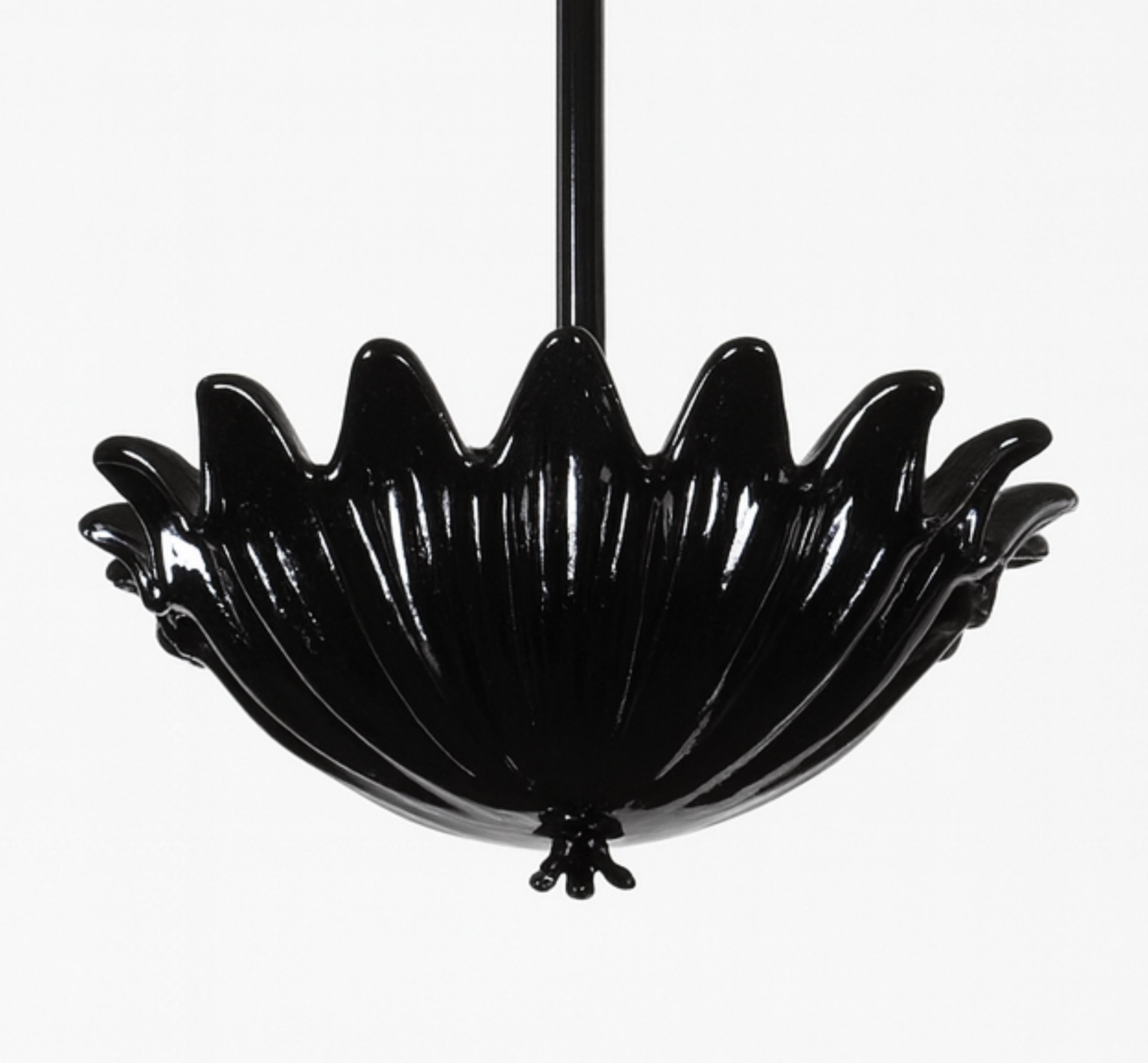Art déco Art Deco Black Lacquer Plafond Ceiling Lamp Murano Style Glass, 20th Century en vente